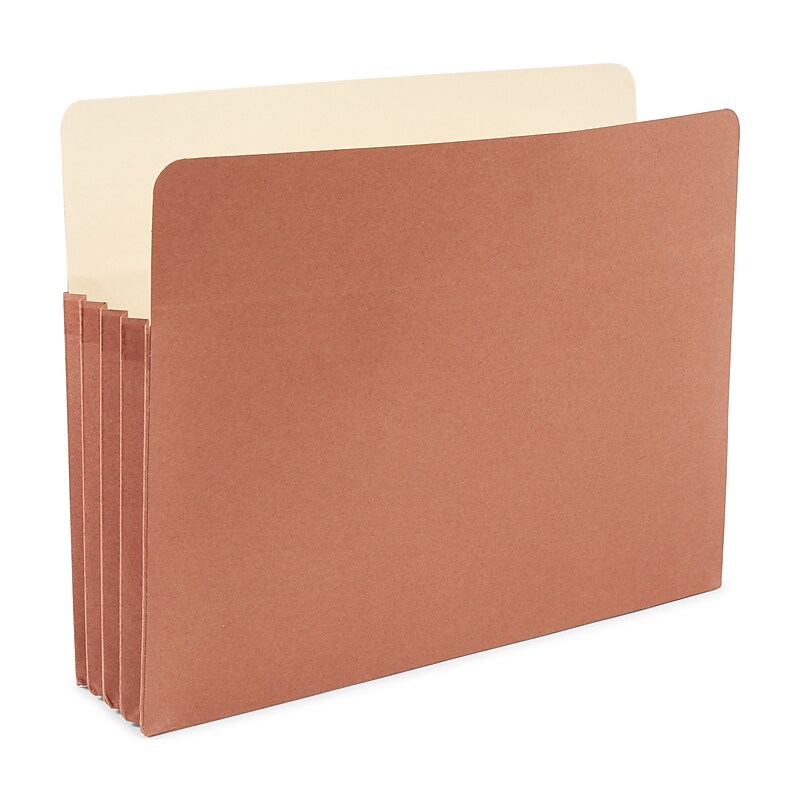 Staples Reinforced File Pocket, 3.5" Expansion, Letter Size, Brown, 25/Box (ST418293) image 1