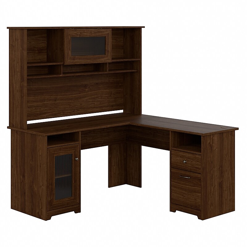 Bush Furniture Cabot 60"W L Shaped Computer Desk with Hutch and Storage, Modern Walnut (CAB001MW) image 1