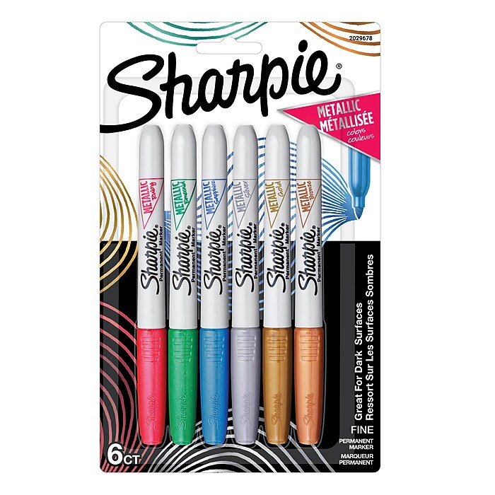 Sharpie Permanent Markers, Fine Tip, Assorted Metallic, 6/Pack