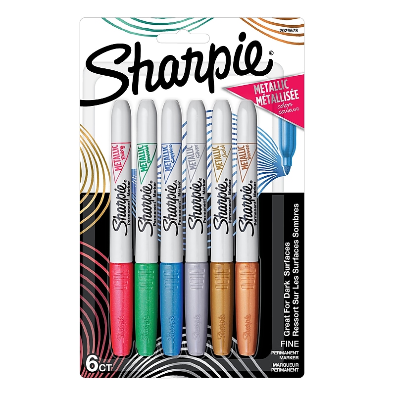 Sharpie Permanent Markers, Fine Tip, Assorted Metallic, 6/Pack (2029678) image 1