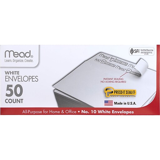 Mead Self Seal 10 Business Envelope 4 1/8" x 9 1/2", White, 50/Pack