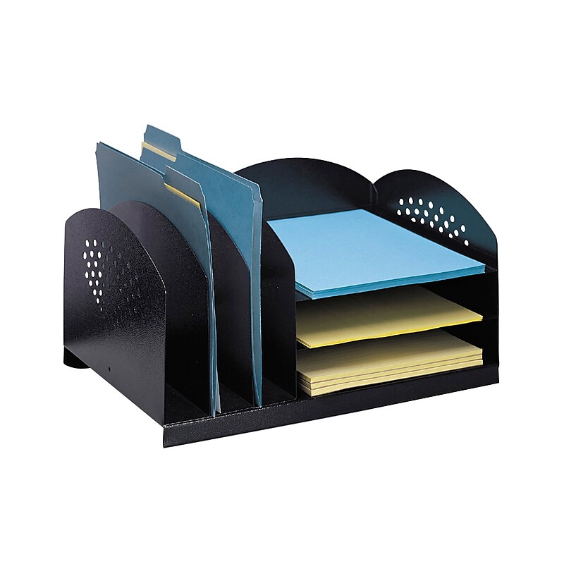 Safco Combination 6-Compartment Steel Desk Rack, Black (3167BL) image 1