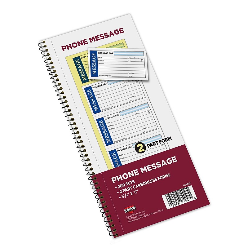 Cosco Phone Message Pad, 5.25" x 12", 50 Sheets/Pad (074047) image 1