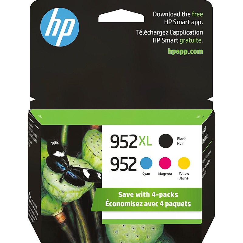 HP 952XL/952 Black High Yield and Cyan/Magenta/Yellow Standard Yield Ink Cartridge, 4/Pack (N9K28AN#140) image 1