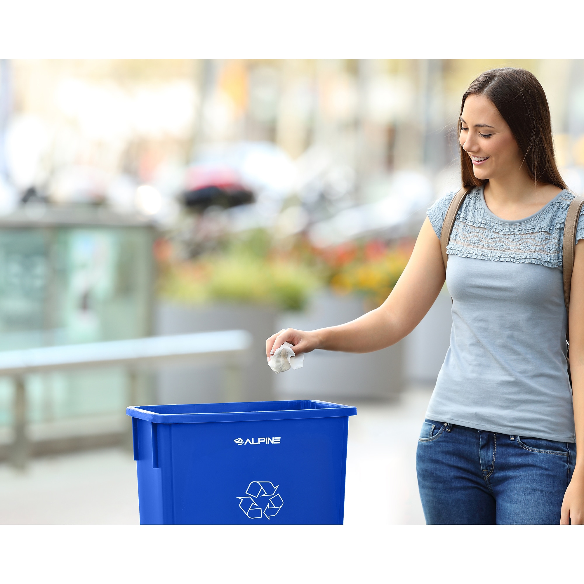 Alpine Industries Polypropylene Recycling Bin, 23 Gallon, Blue, 3/Pack (ALP477-R-BLU-3PK) Sansujyuku sansujyuku.com