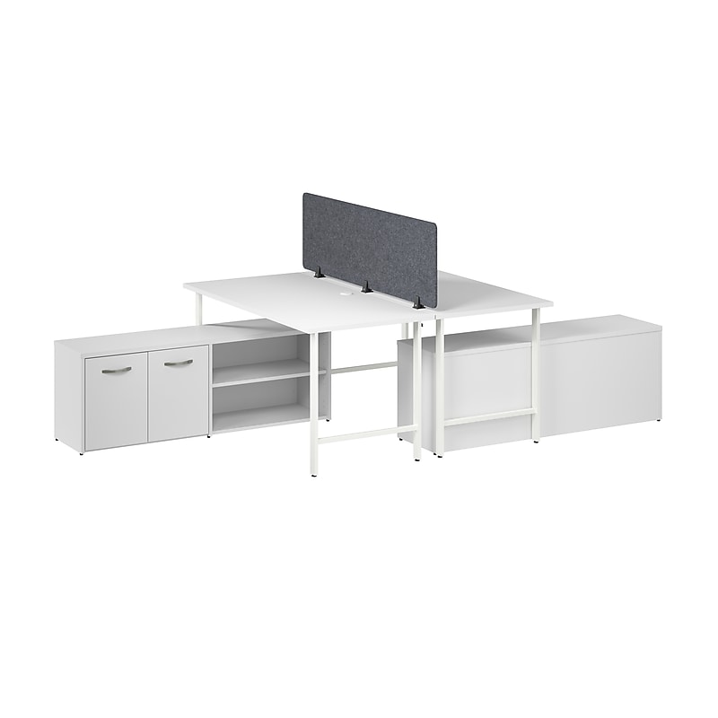 Bush Business Furniture Hustle 30"H x 60"W 2 Person Back to Back Cubicle Workstation, White (HUS015WH) image 1