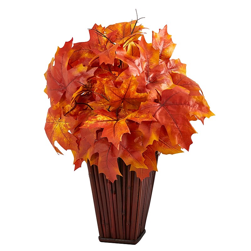 Nearly Natural 19" Autumn Maple Leaf Artificial Plant in Decorative Planter (P1548-OG) image 1