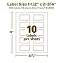 Avery EcoFriendly Laser/Inkjet Rectangle Multipurpose Labels, 1-1/2" x 2-3/4", White, 500/Box (94230)~#|#~BE6F61B2-22FB-484C-9EA6B989F726A5C5_sc7