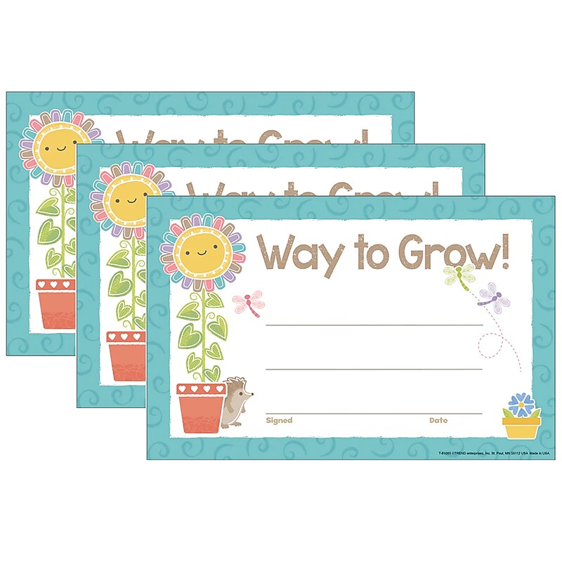 Trend Enterprises Way to Grow Good to Grow Recognition Award, 5.5" x 8.5", Multicolored, 30/Pack, 3 Packs/Bundle (T-81065-3) image 1