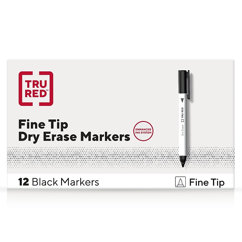 TRU RED™ Pen Dry Erase Markers, Fine Tip, Black, 12/Pack (TR61435/TR54566) image 1