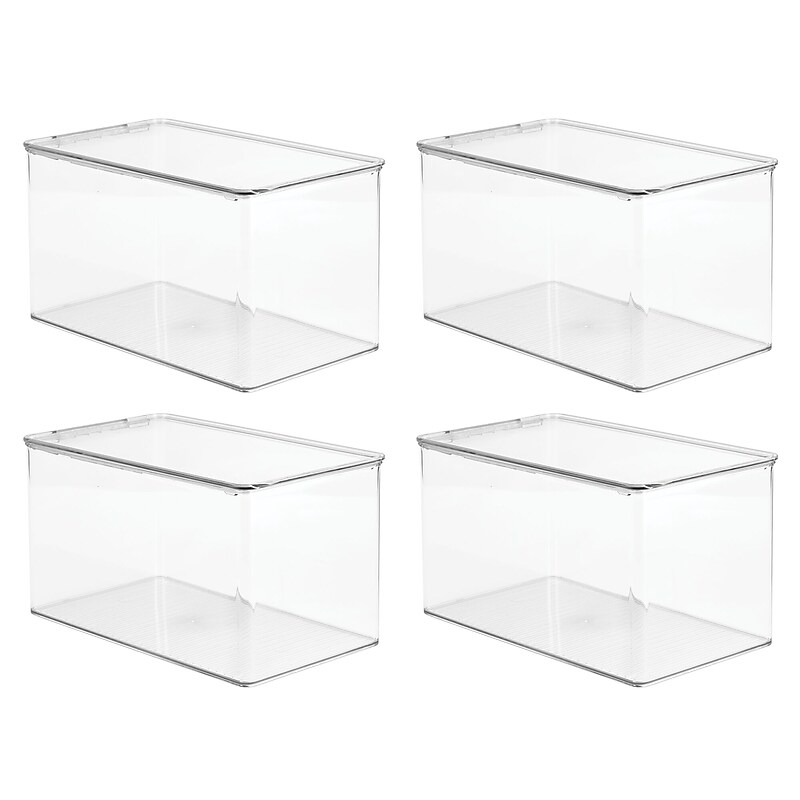 iDESIGN Stackable Plastic Storage Bin, 7" x 12.75"x 7.25", Clear, 4/Pack (29201M4) image 1