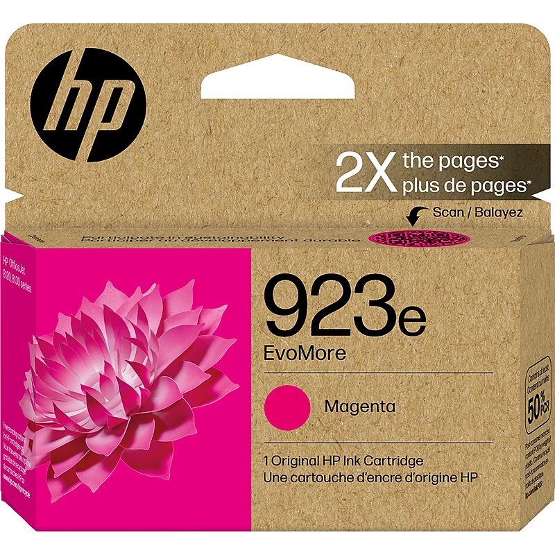 HP 923e EvoMore Magenta High Yield Ink Cartridge, Prints Up to 800 Pages (4K0T5LN) image 1