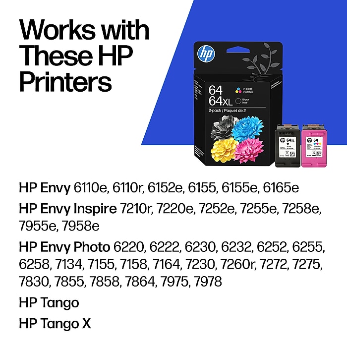 HP 64XL/64 Black High Yield and Tri-Color Standard Yield Ink