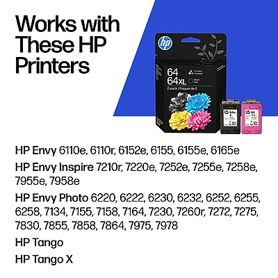 HP 64XL/64 Black High Yield and Tri-Color Standard Yield Ink Cartridges, 2/Pack (3YP23AN#140) Sansujyuku sansujyuku.com