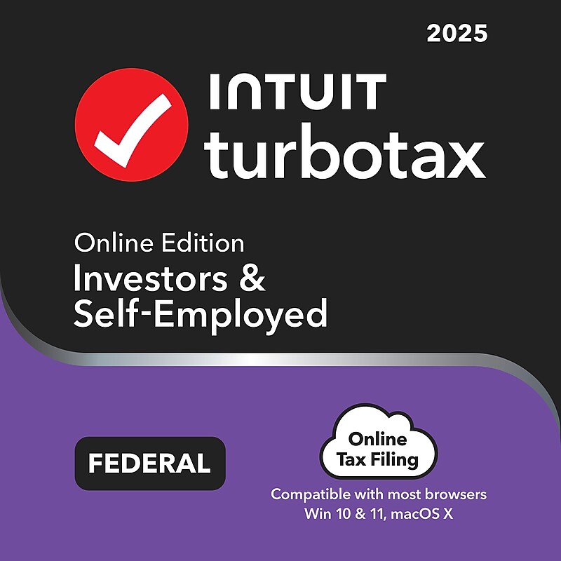TurboTax Online 2025, Investors & Self Employed, Federal Tax Return for 1 User, Web Browsers & Operating Systems, Online Access image 1