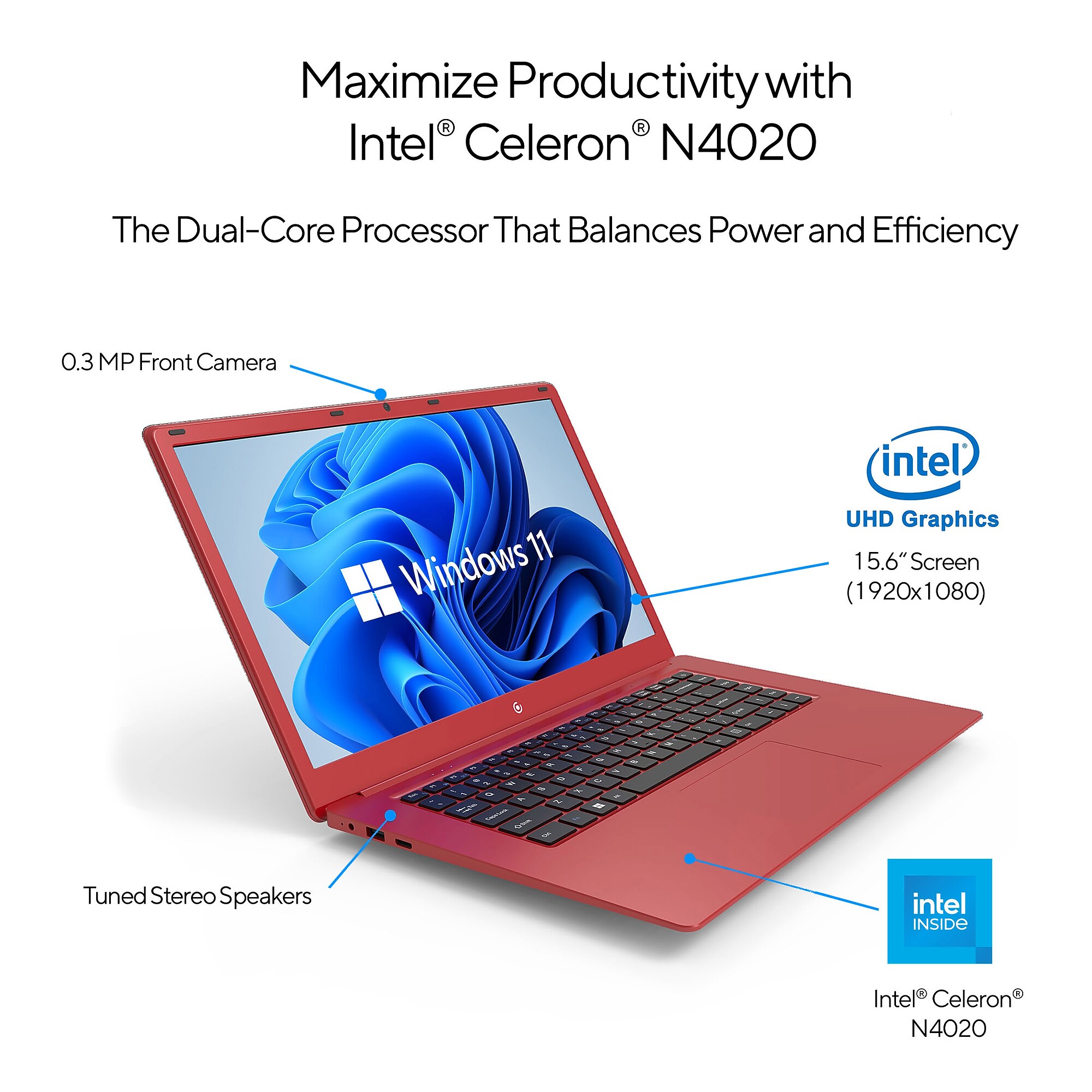 Core Innovations CLT2156 15.6″ LCD Laptop, 2.8Ghz, 4GB RAM, 64GB SSD, Windows 11 Home, Red (CLT2156RD) Sansujyuku sansujyuku.com