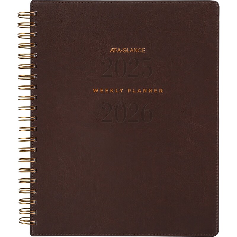 2025-2026 AT-A-GLANCE Signature 8.5" x 11" Academic Year Weekly & Monthly Planner, Faux Leather Cover, Distressed Brown image 1