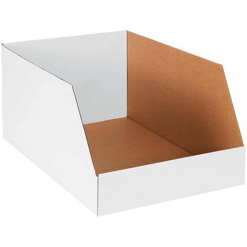 Large Folding Corrugated Storage Bin, 12" x 24"x 16", White, 25/Pack (BINJ162412) image 1