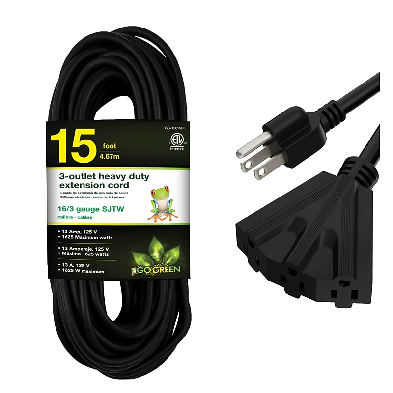 GoGreen Power Heavy Duty Extension Cord, Black (GG-15015BK) image 1