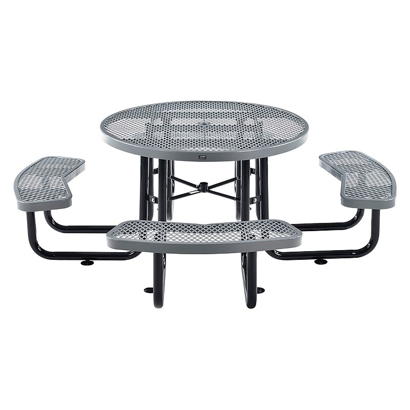 Global Industrial 46" Round Picnic Table, Expanded Metal, Gray (277150GY) image 1