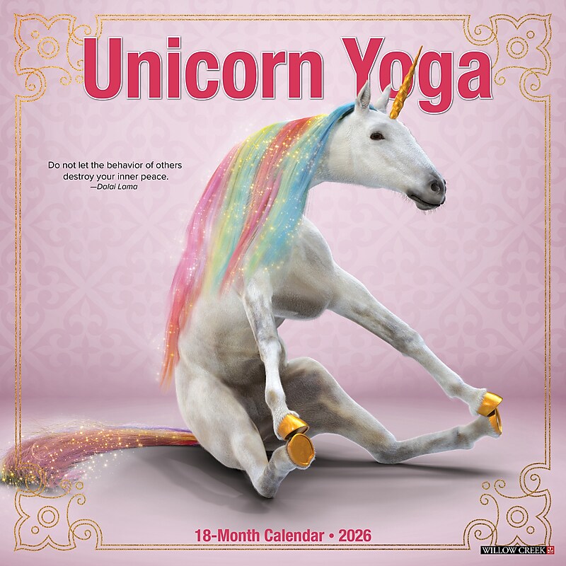 2026 Willow Creek Unicorn Yoga 12" x 12" Monthly Wall Calendar (53058) image 1