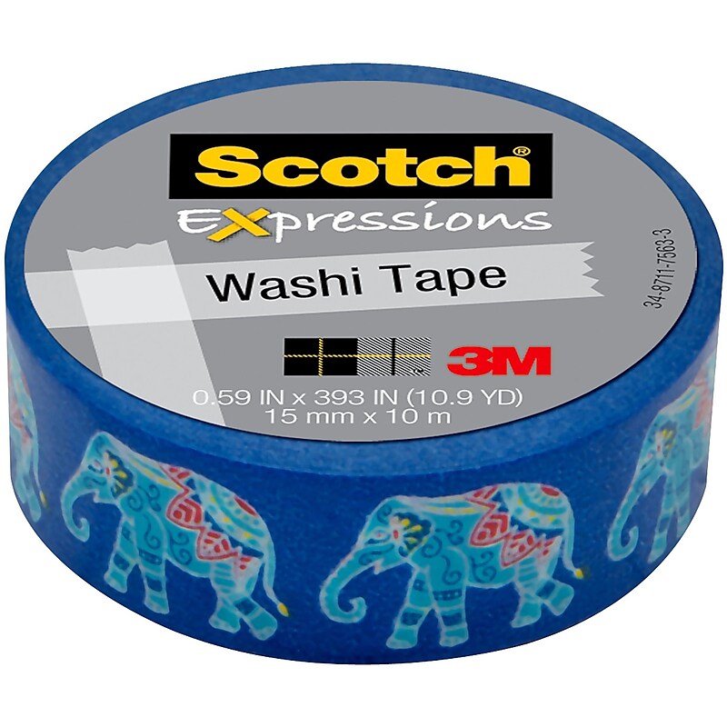 Scotch® Expressions Washi Tape, .59" x 10.91 yds., Elephants (C314-P125) image 1