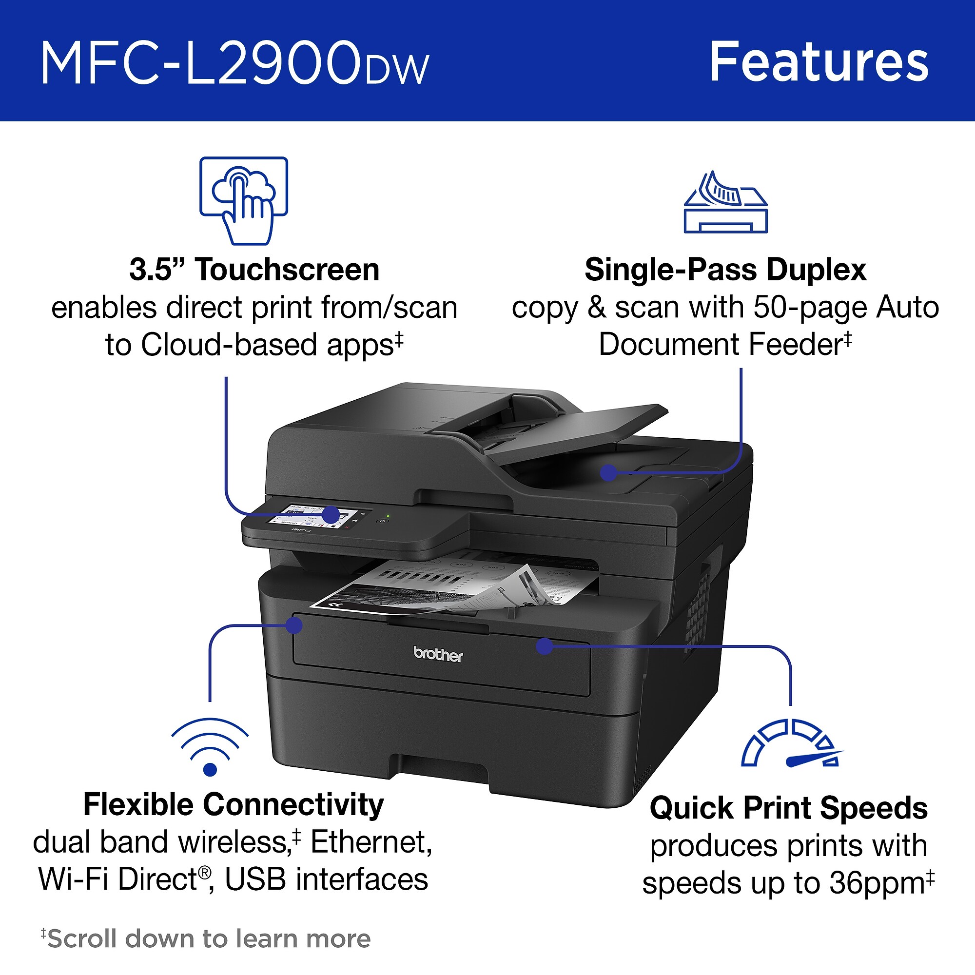 Brother MFC-L2900DW New Laser Printer, All-In-One, Print, Scan, Copy, Fax Sansujyuku sansujyuku.com