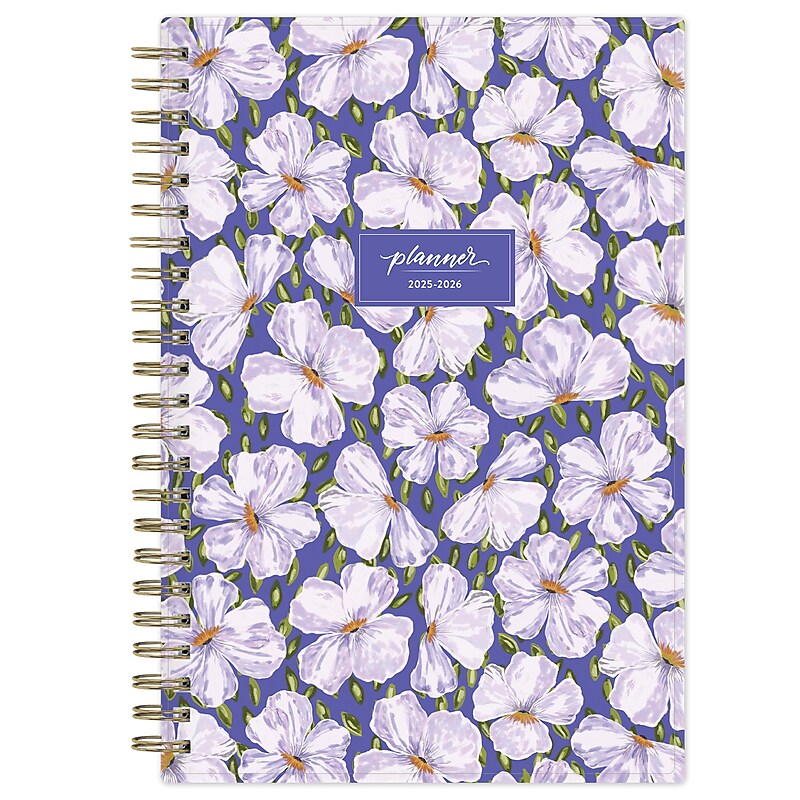 2025-2026 Blue Sky Floral 5" x 8" Academic Year Weekly & Monthly Student Planner, Plastic Cover, Finlee Purple (155820) image 1