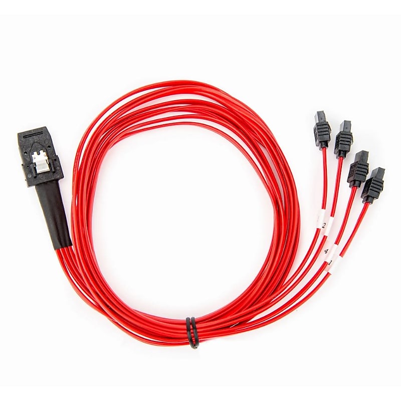 Rocstor 3.28' SFF-8087 to SATA 3.0 Cable, Male to Male, Red (Y10C872-RD) image 1