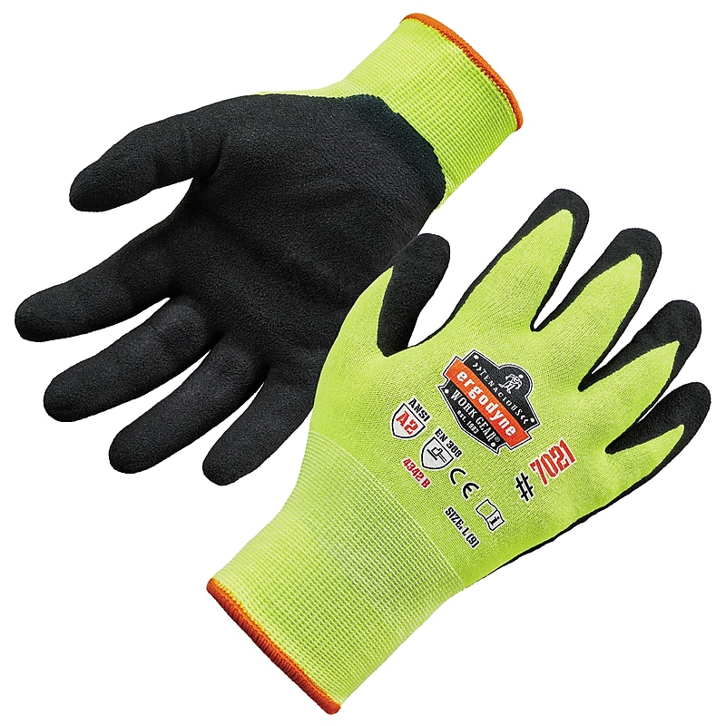 Ergodyne ProFlex 7021 Hi-Vis Nitrile Coated Cut-Resistant Gloves, ANSI A2, Wet Grip, Lime, XL, 1 Pair (17965) image 1