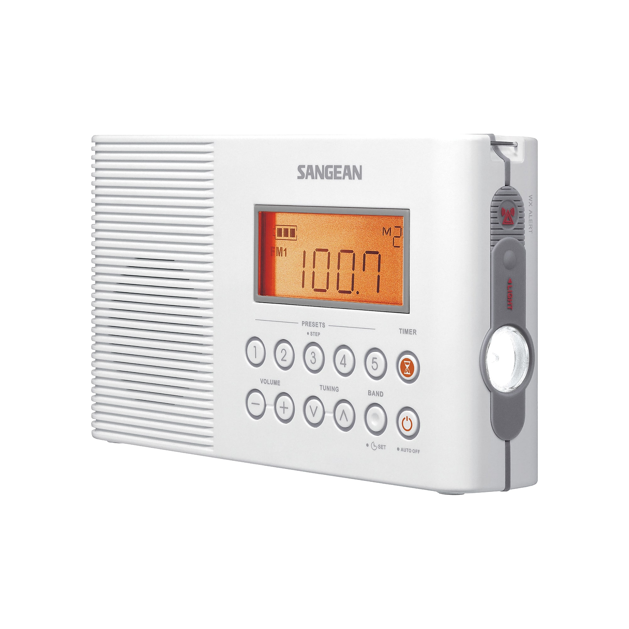 Sangean Wireless Portable 3-Band AM/FM/Weather-Alert Shower Clock Radio, Water Resistant, White (H201) Sansujyuku sansujyuku.com
