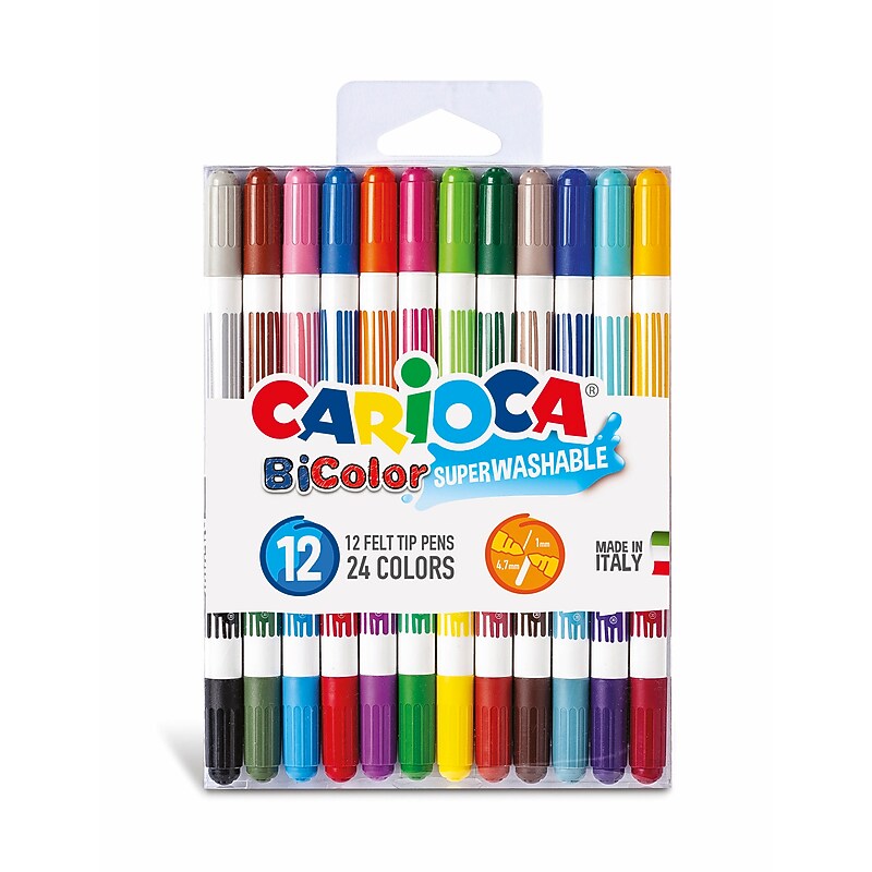 CARIOCA BiColor Washable Kids Marker, Twin Tip, Assorted Colors, 12/Set (CRA42265) image 1