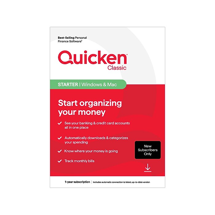 Quicken Classic Starter for 1 User, Windows/Mac/Android/iOS 