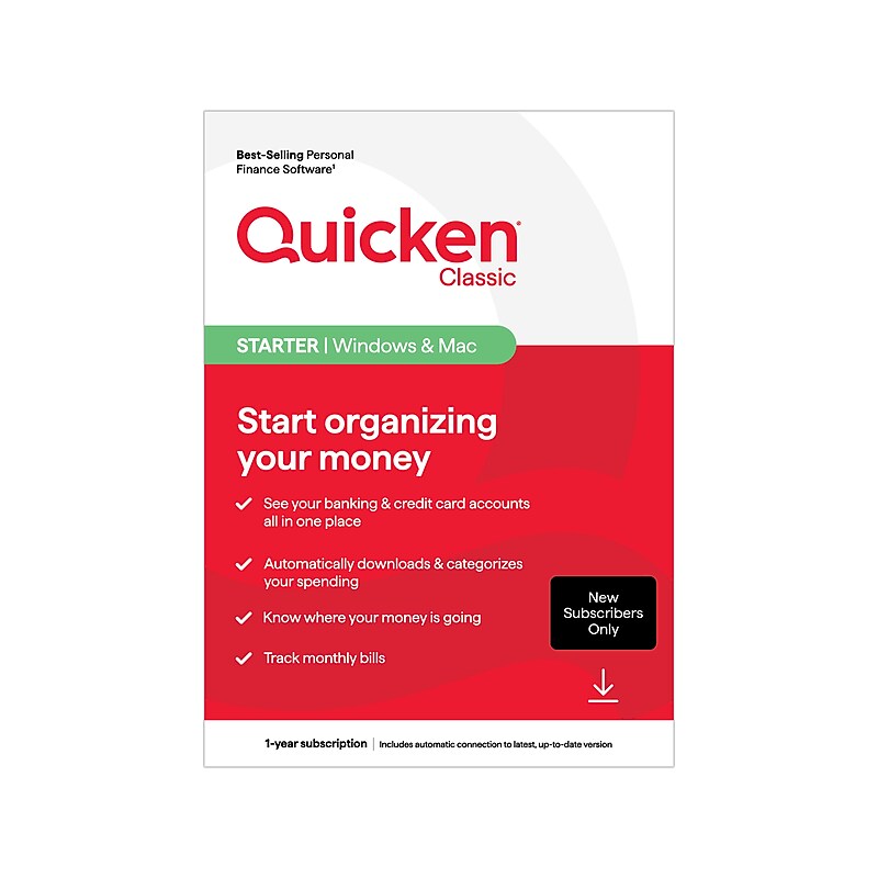 Quicken Classic Starter for New Subscribers Only, 1 User, Windows/Mac/Android/iOS, Download (170475) image 1
