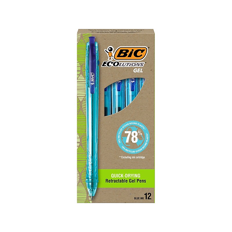 BIC ECOlutions Retractable Gel Pen, Medium Point, 1.0 mm, Blue Ink, 12/Pack (RGLE11-BLU) image 1