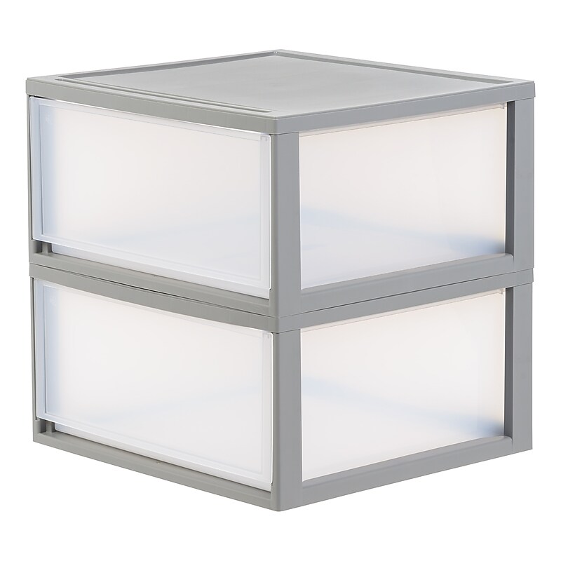 Iris Stackable Storage Drawer, Gray, 2/Pack (500257) image 1