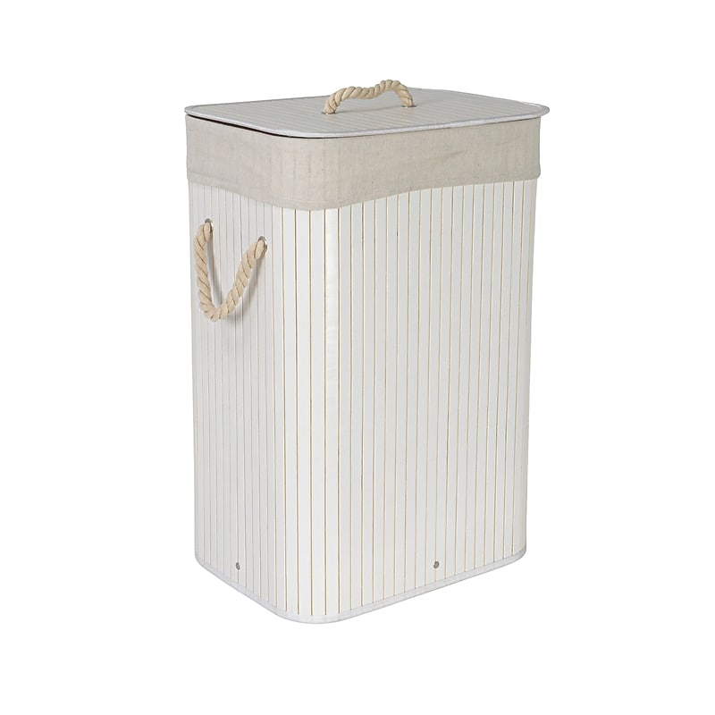 Household Essentials 19-Gallon 1-Section Hamper with Lid, Bamboo, White (HE1223) image 1