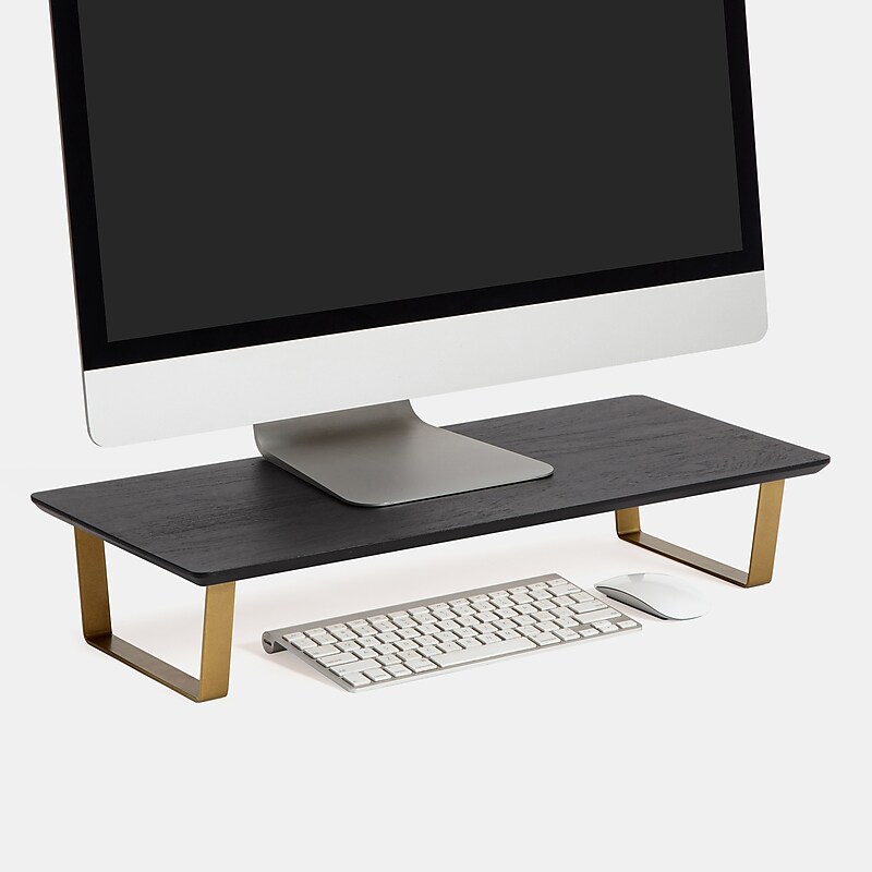 Anji Mountain Mango Wood & Metal Monitor Stand, Up to 32" Monitor, Black and Gold (MS-BLK-06GLD) image 1