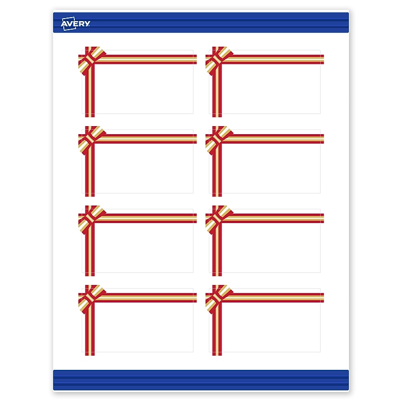 Avery Gold-Red Gift Bow Matte Blank Card, White, 80/Pack (S00-FFP) image 1