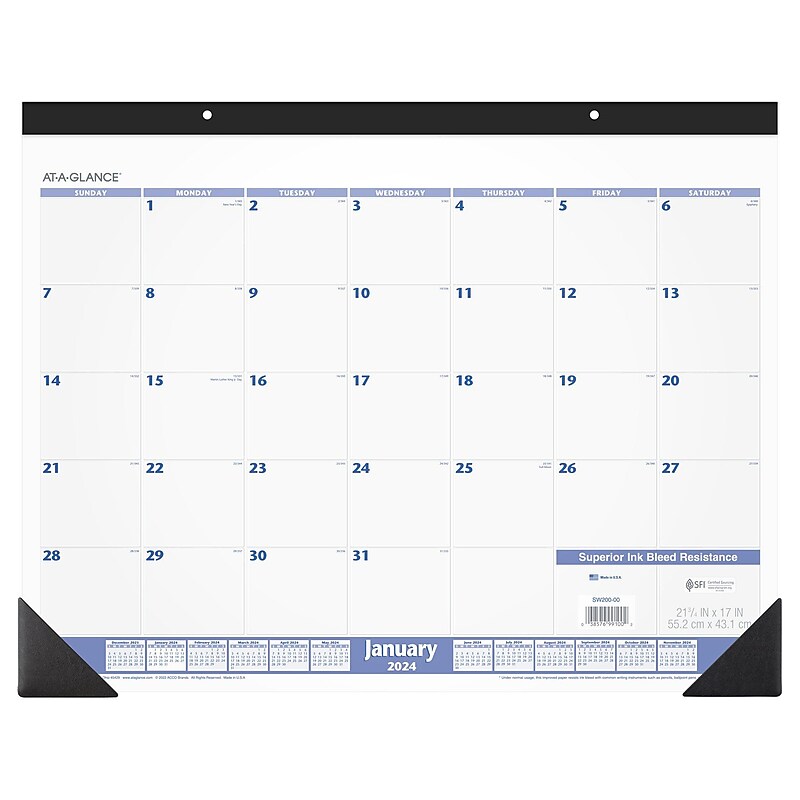 2024 AT-A-GLANCE 21.75" x 17" Monthly Desk Pad Calendar, Blue/Gray (SW200-00-24) image 1