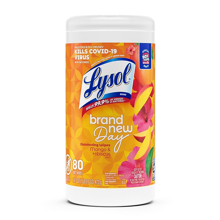 Lysol Brand New Day Disinfecting Wipes, Mango & Hibiscus Scent, 80