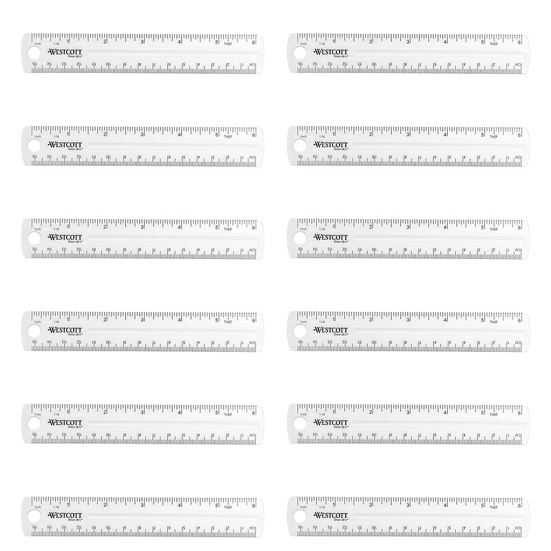 Westcott 6" Plastic Standard Ruler, Clear, 12/Box (17723) image 1