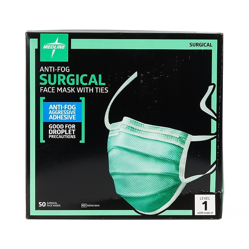 Medline Disposable Level 1 Surgical Face Masks with Aggressive Adhesive Tape, Adult, Green, 300/Carton (NON27361A) image 1