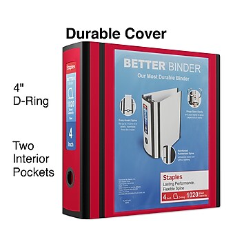 Staples 4" 3-Ring Better Binder, Red (27921)