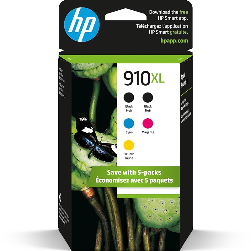 HP 910XL Black/Cyan/Magenta/Yellow High Yield Ink Cartridges, 5/Pack (6ZA558AN) image 1