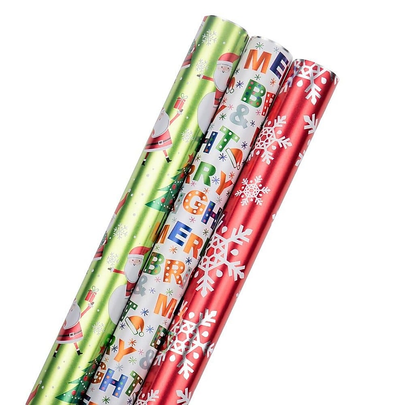 JAM Paper Christmas Wrapping Paper, 25 Sq. ft. x 30", Frosted Holidays Set, 3 Rolls/Pack (165F3FrHo) image 1