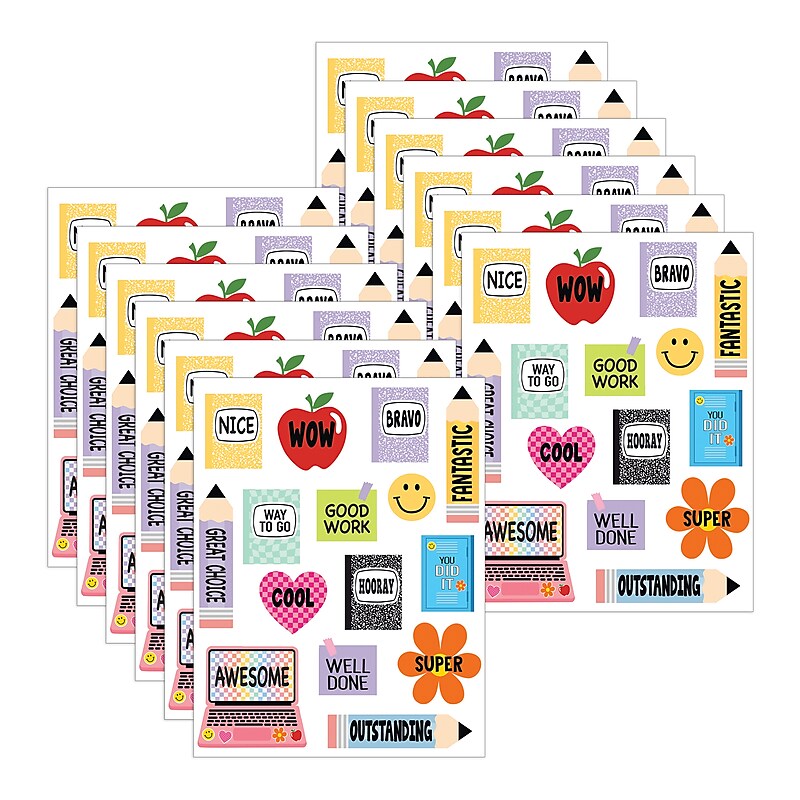 Teacher Created Resources Cool for School Stickers, Multicolored, 90/Pack, 12/Packs/Bundle (TCR9323-12) image 1