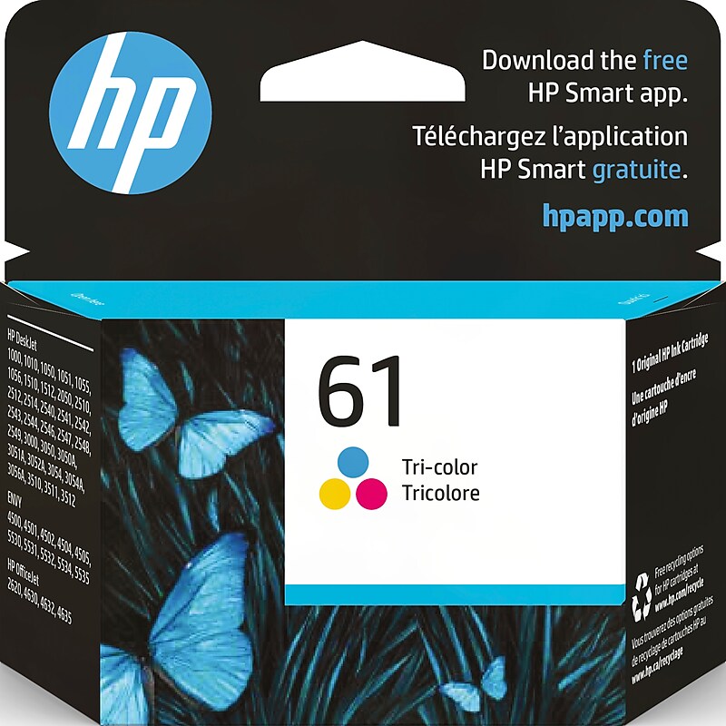 HP 61 Tri-Color Standard Yield Ink Cartridge, Prints Up to 150 Pages (CH562WN#140) image 1