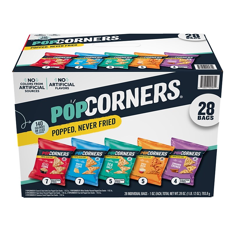 Popcorners Gluten-Free Popped Corn Chips Variety Pack, 28 Bags/Box (02486) image 1