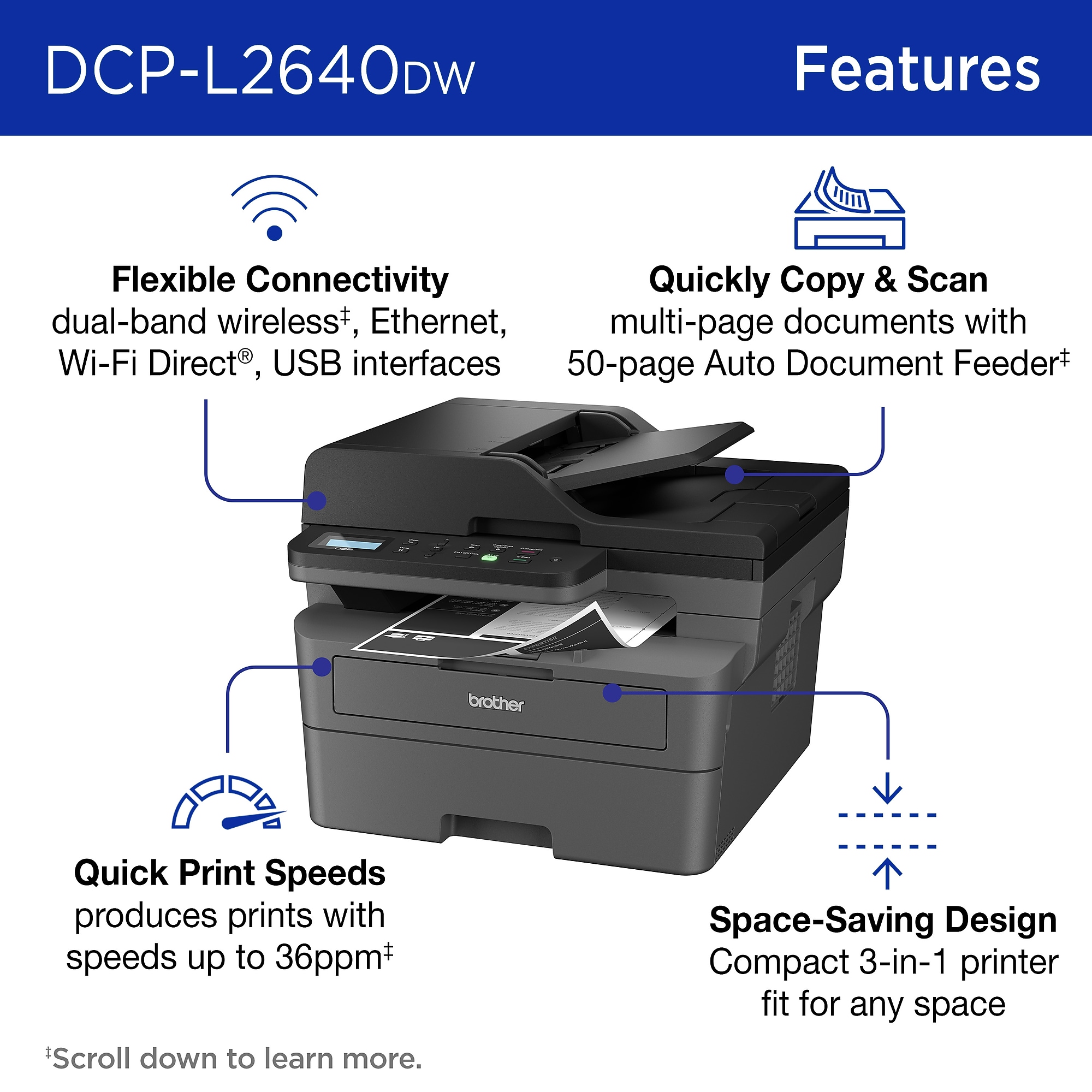 Brother DCP-L2640DW Refurbished Wireless, Black & White, All-In-One Laser Printer, Refresh Subscription Ready Sansujyuku sansujyuku.com